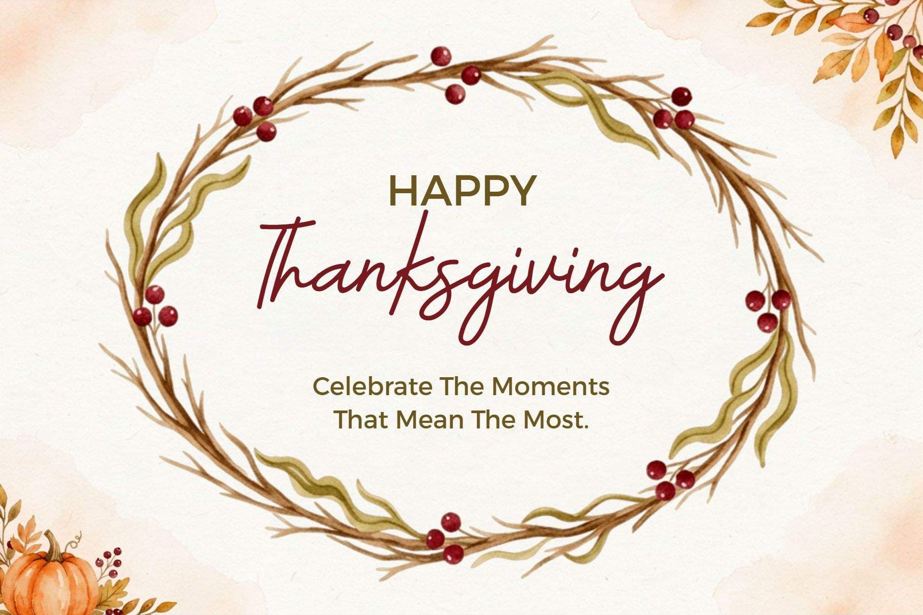 Berry Wreath Thanksgiving Wishes Postcard Template