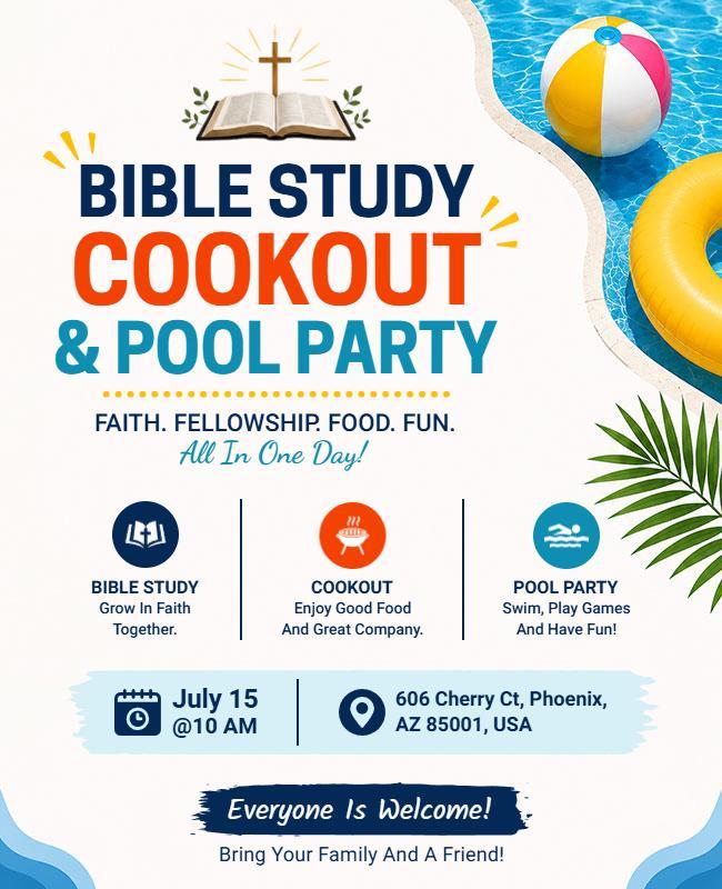 Bible Study Cookout and Pool Party Flyer Template