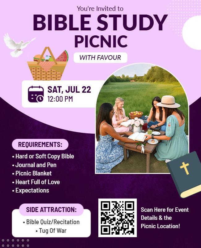 Bible Study Picnic Invitation Flyer Template