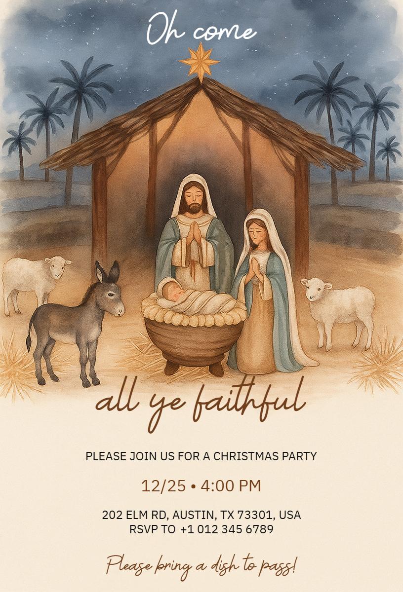 Biblical Nativity Scene Celebration Christmas Invitation Template