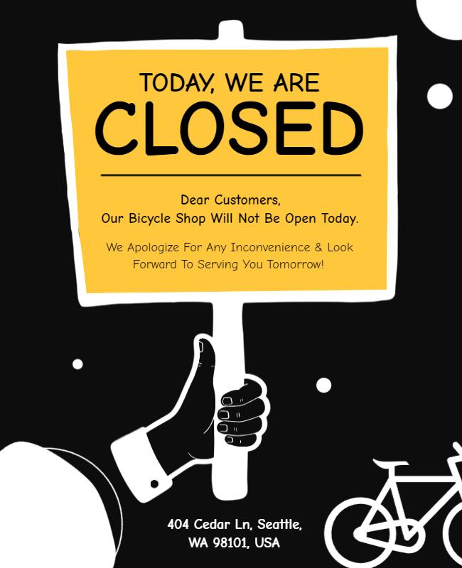 Bicycle Shop Temporary Closed Today Notice Flyer Template