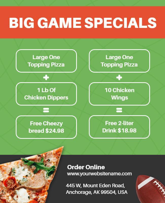 Big Game Pizza and Wings Specials Flyer Template