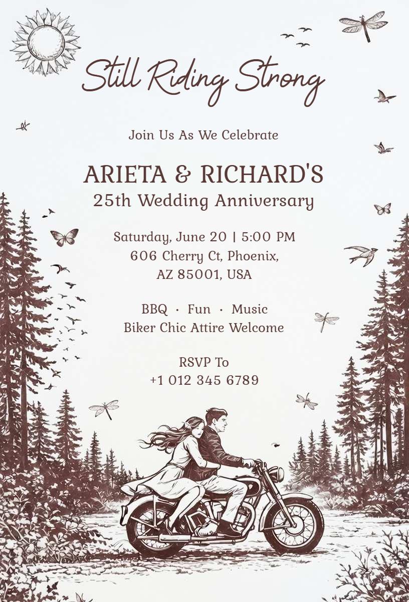 Biker Chic Vintage 25th Wedding Anniversary Invitation Template