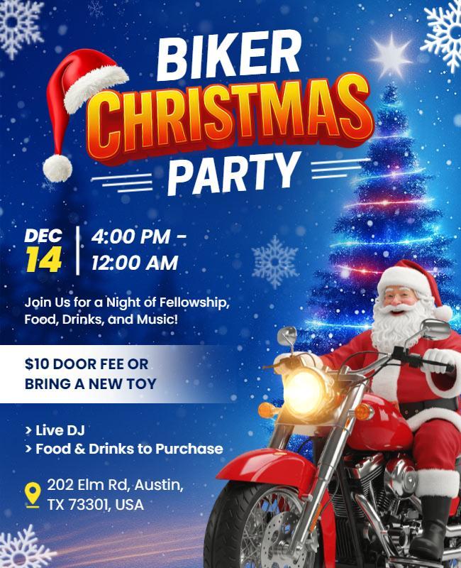 Biker Christmas Party Holiday Celebration Flyer Template