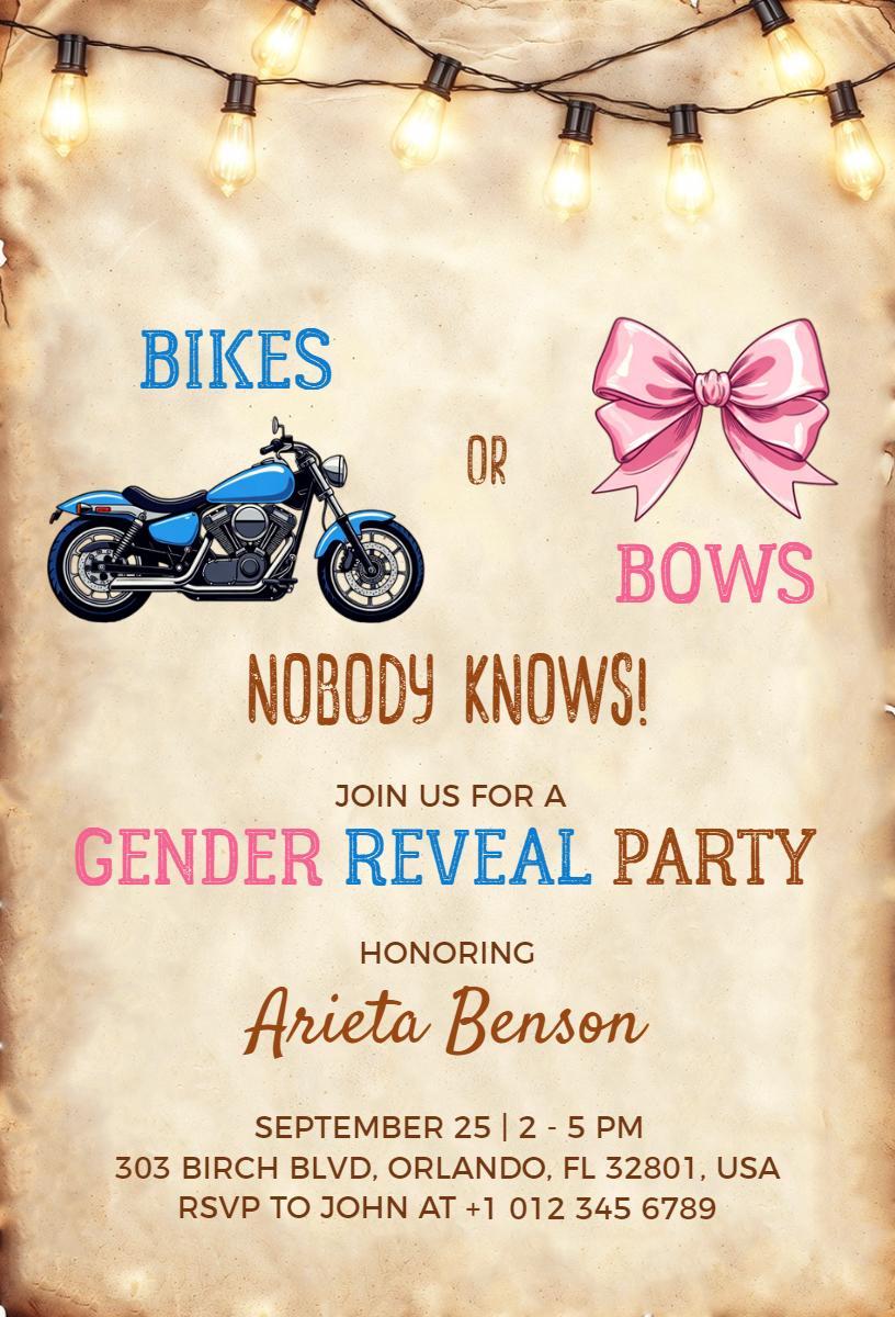Bikes or Bows Fun Gender Reveal Party Invitation Template