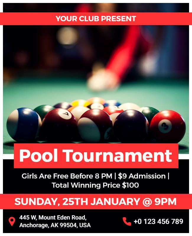 Bold Red Pool Tournament Competition Flyer Template