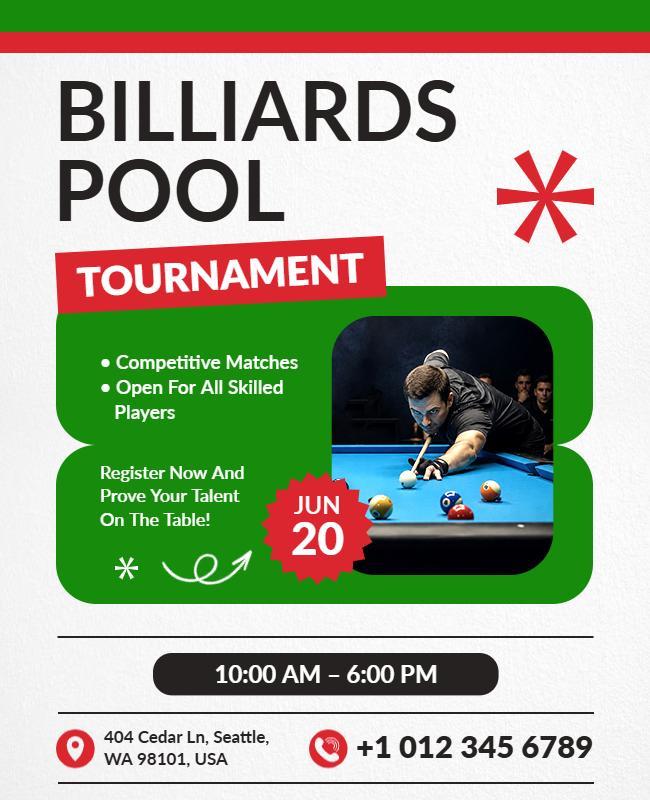 Billiards Pool Tournament Event Poster Template