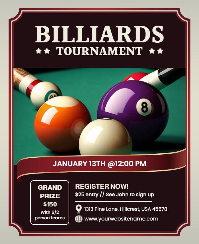 Classic Billiards Tournament Competition Flyer Template