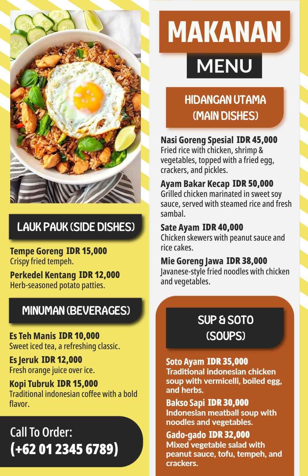 Bingkai Kuning Cerah Untuk Templat Menu Makanan Tradisional Indonesia