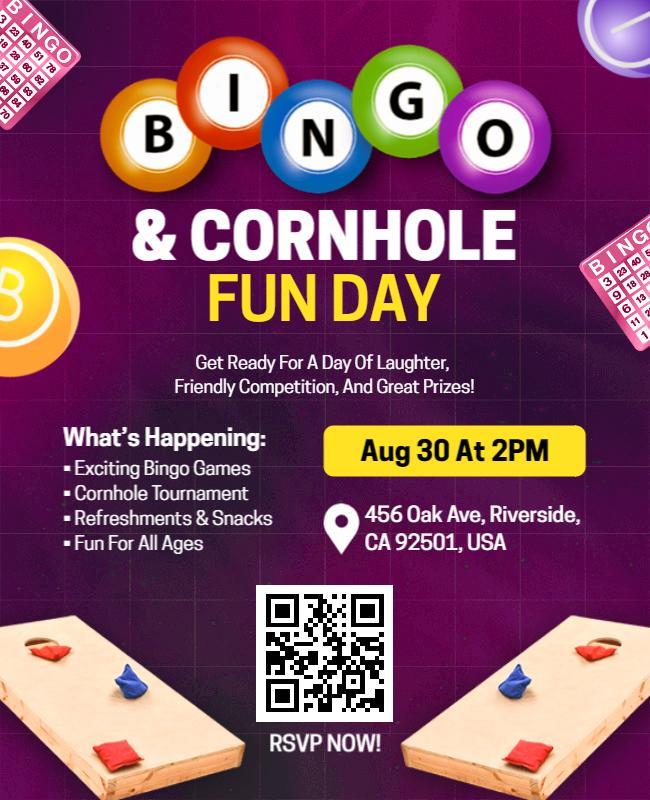 Bingo and Cornhole Fun Day Event Flyer Template