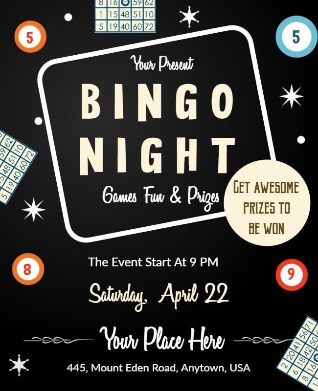 Retro Black and White Bingo Night Fun and Prizes Flyer Template