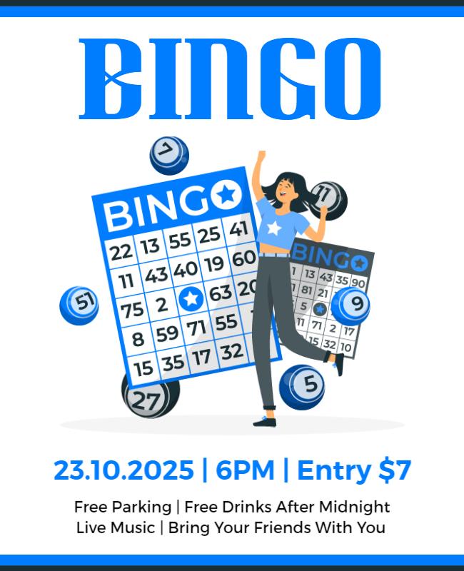 Playful Blue Bingo Game Night Flyer Template