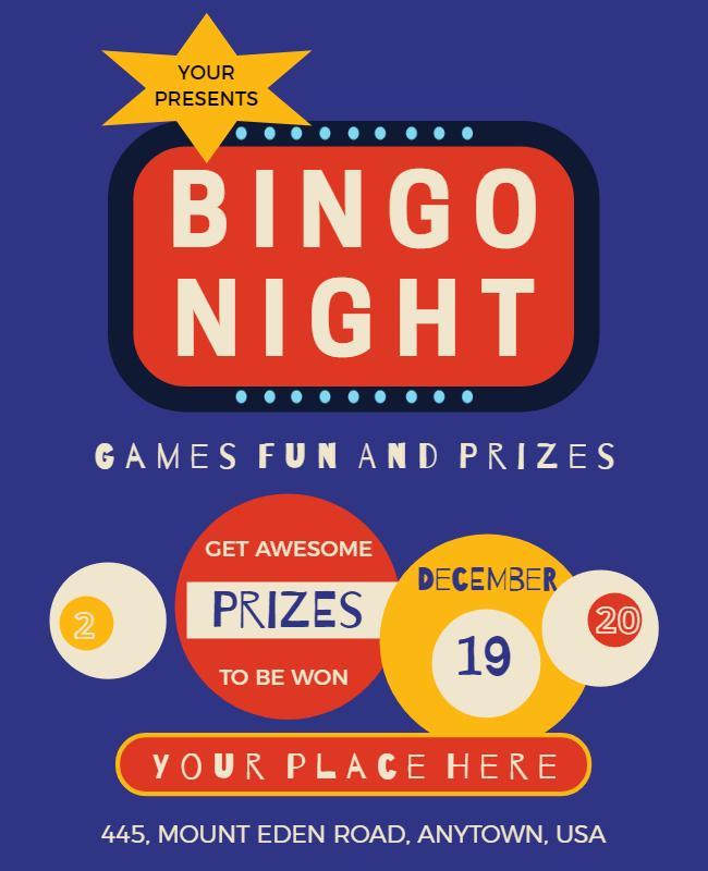 Colorful Retro Bingo Night Games and Prizes Flyer Template