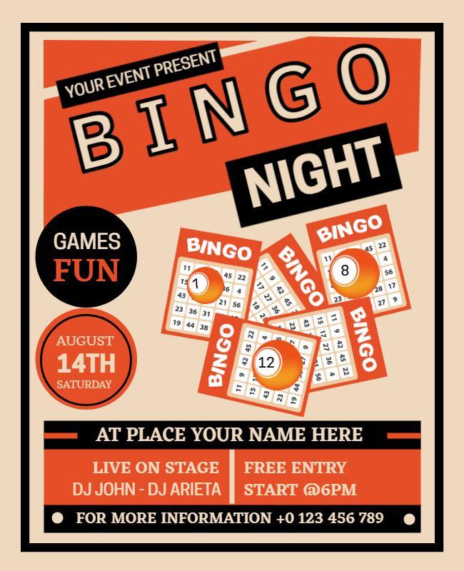 Festive Orange Bingo Night Game Event Flyer Template