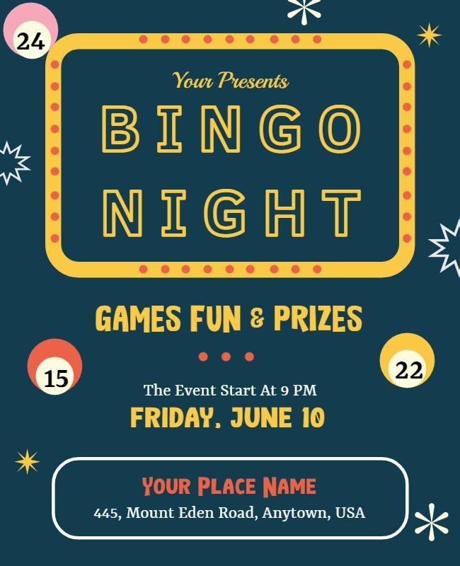 Playful Retro Bingo Night with Games Fun and Prizes Flyer Template