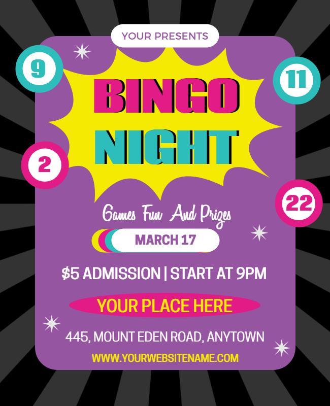 Fun Colorful Bingo Night Game Event Flyer Template