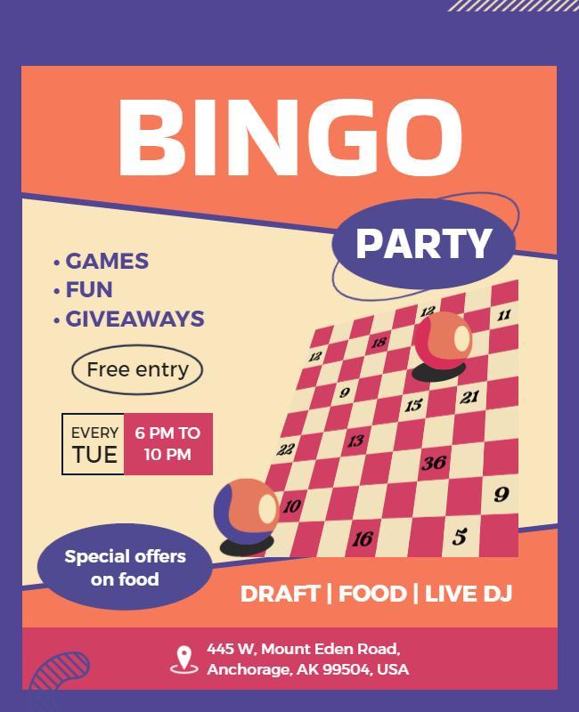 Bingo Party Event Flyer with Games and Prizes Template