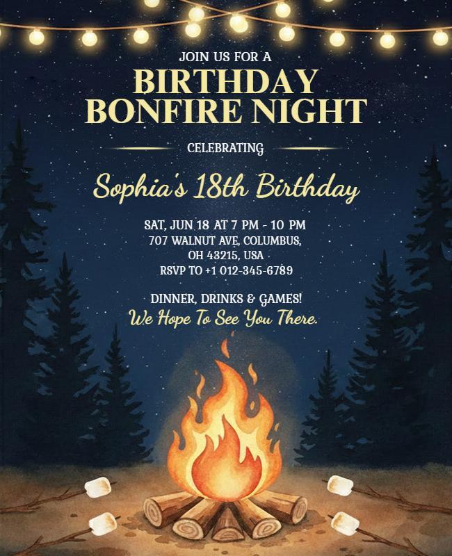 Birthday Bonfire Celebration Night Flyer Template