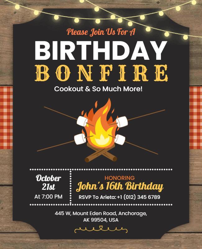 Birthday Bonfire Cookout Invitation Flyer Template