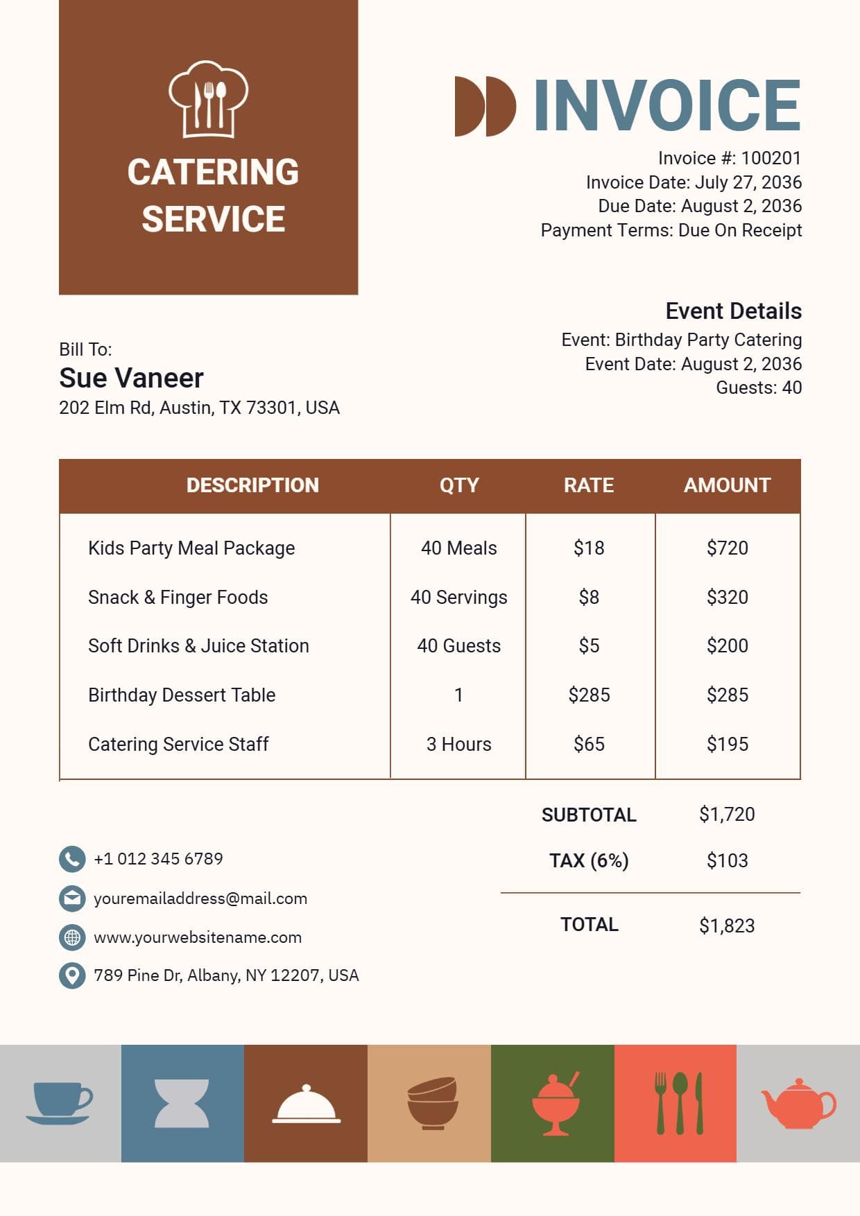 Birthday Event Catering Service Billing Invoice Template
