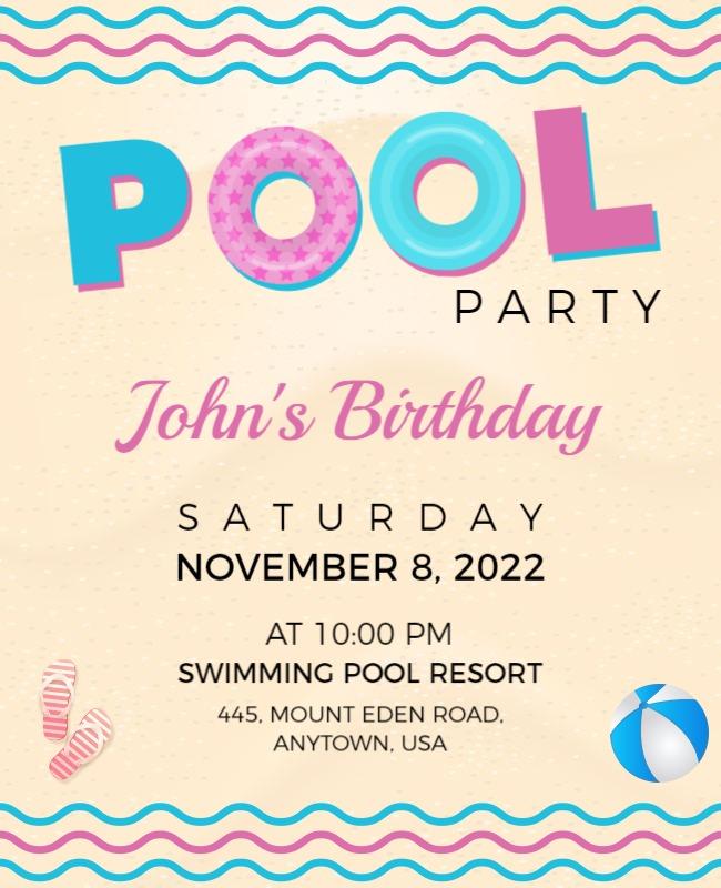 Birthday Pool Party Celebration Flyer Template