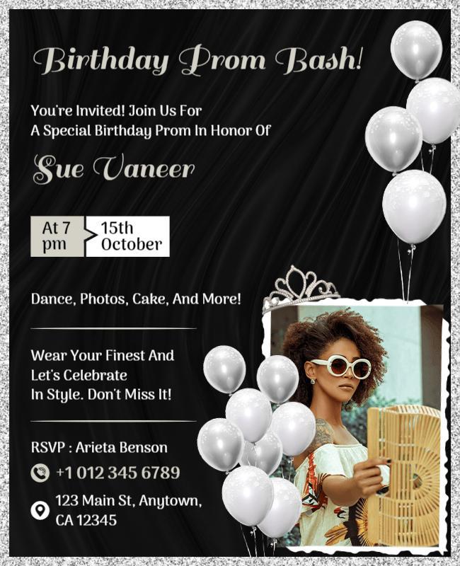 Birthday Prom Bash Invitation Flyer Template