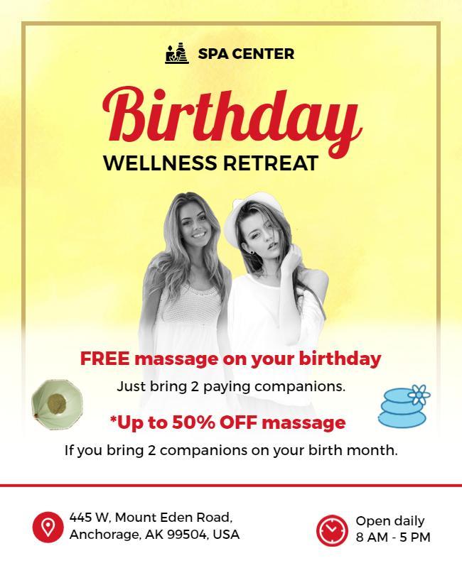 Birthday Spa Wellness Retreat Flyer Template