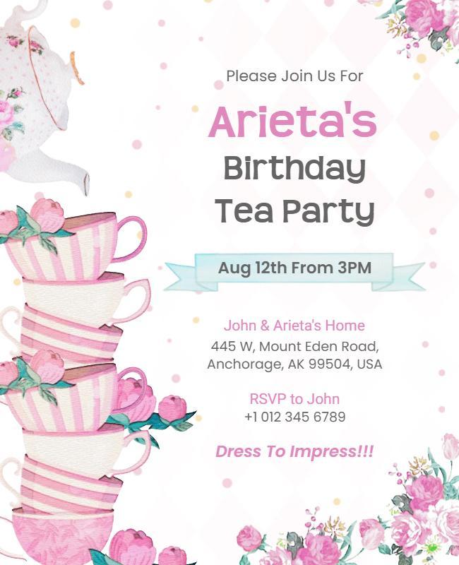 Birthday Tea Party Invitation Flyer Template