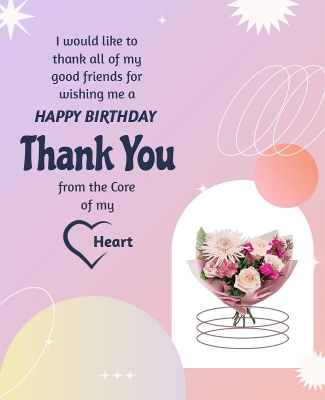 Birthday Thank You Note with Flowers Flyer Template