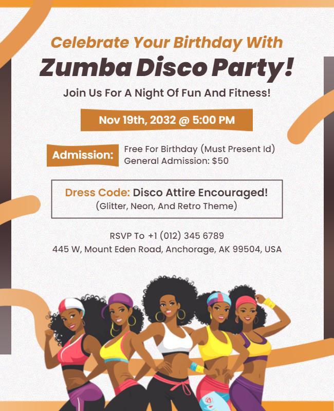 Birthday Zumba Disco Party Event Flyer Template