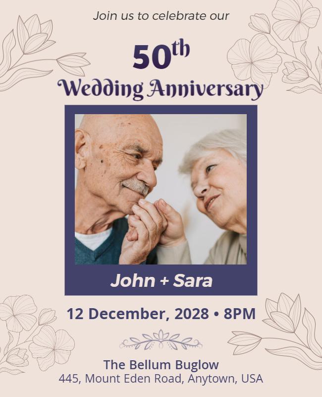 Bizarre Floral 50th Wedding Anniversary Flyer Template