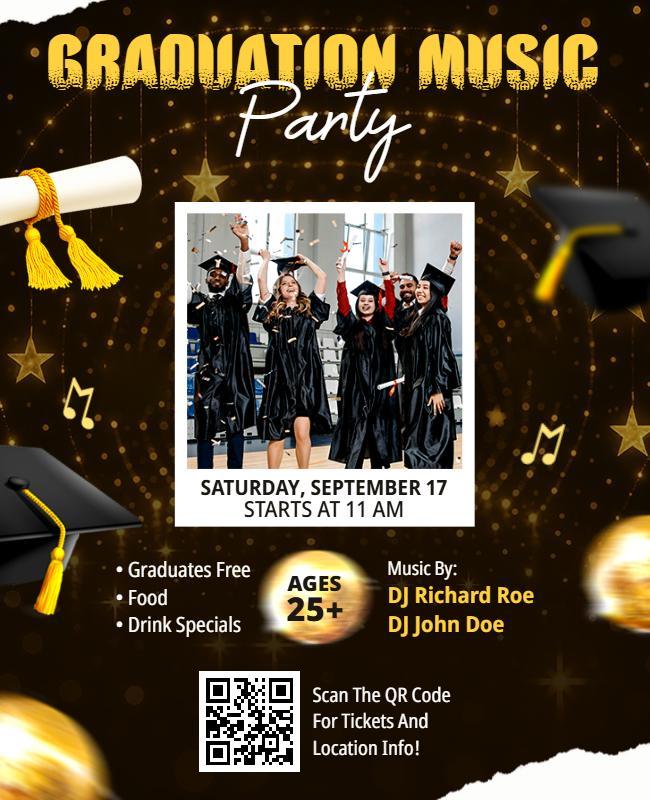 Black and Gold Graduation Music Party Flyer Template