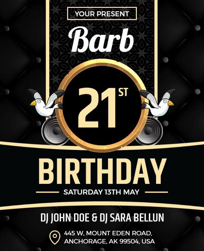 Black and Golden 21st Birthday Flyer Template