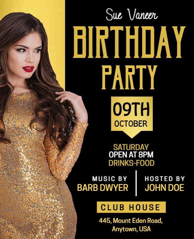 Black and Golden Birthday Party Flyer Template