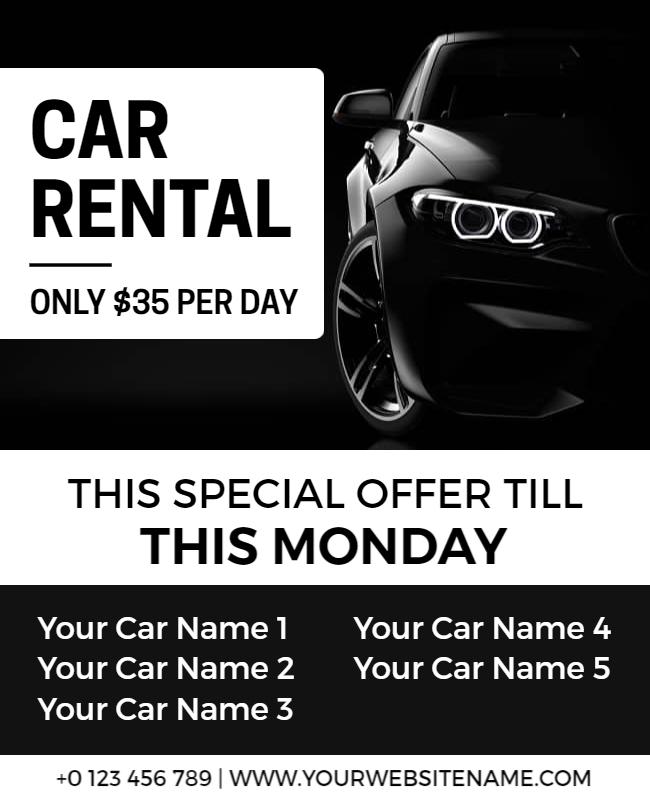 Black and Nero Car Rental Flyer Template