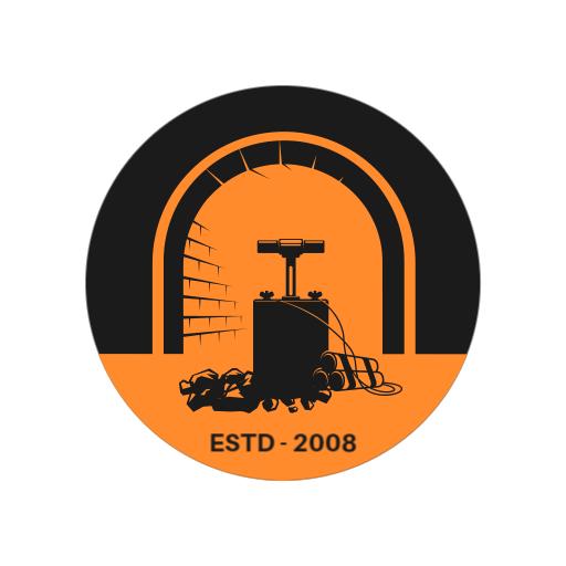 Black and Orange Mining Equipment Symbolizing Industry Logo Template