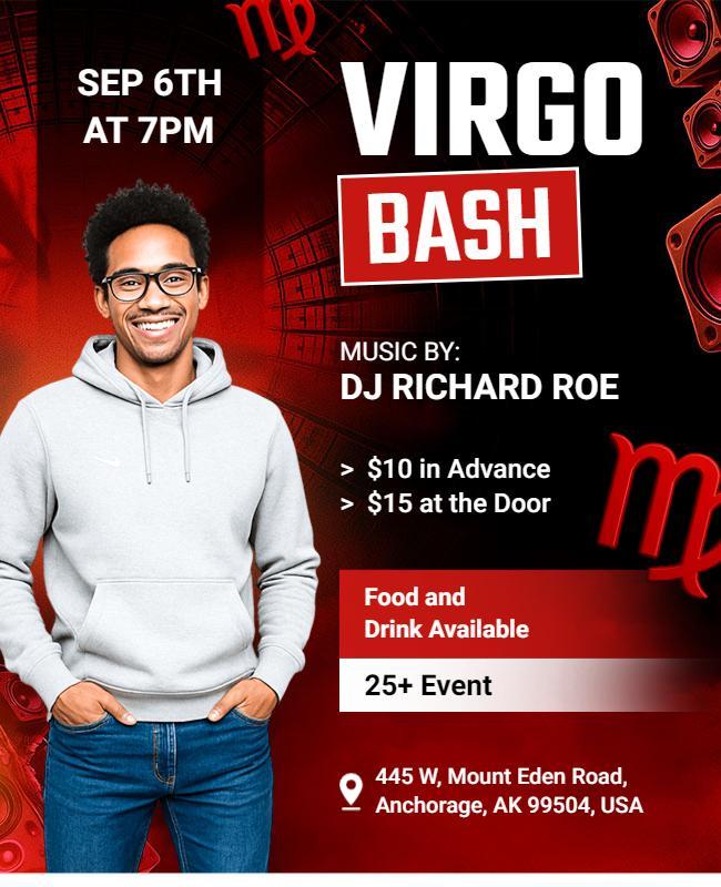Black and Red Theme Virgo Bash Music Event Flyer Template