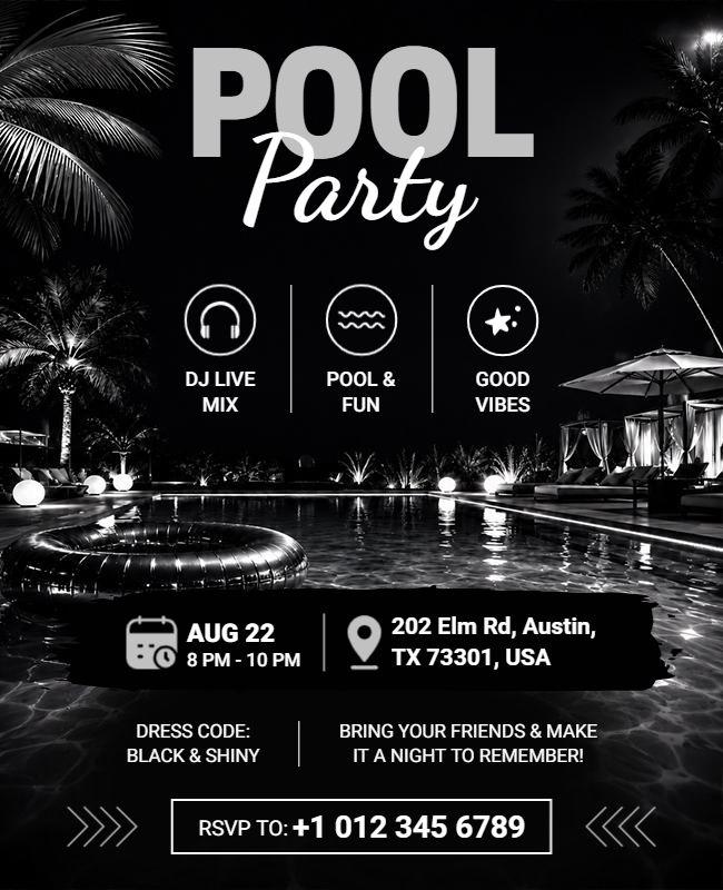 Black and Silver Pool Party Event Flyer Template