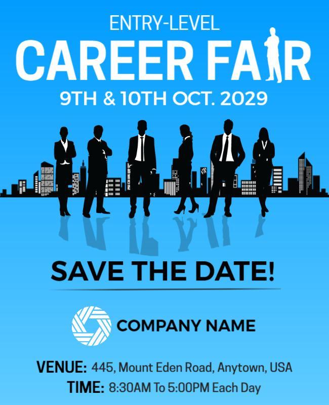 Black and Sky Blue Background Career Fair Poster Template