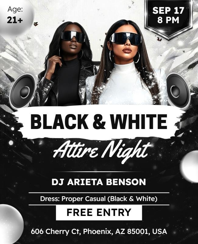 Black and White Attire Night Party Flyer Template