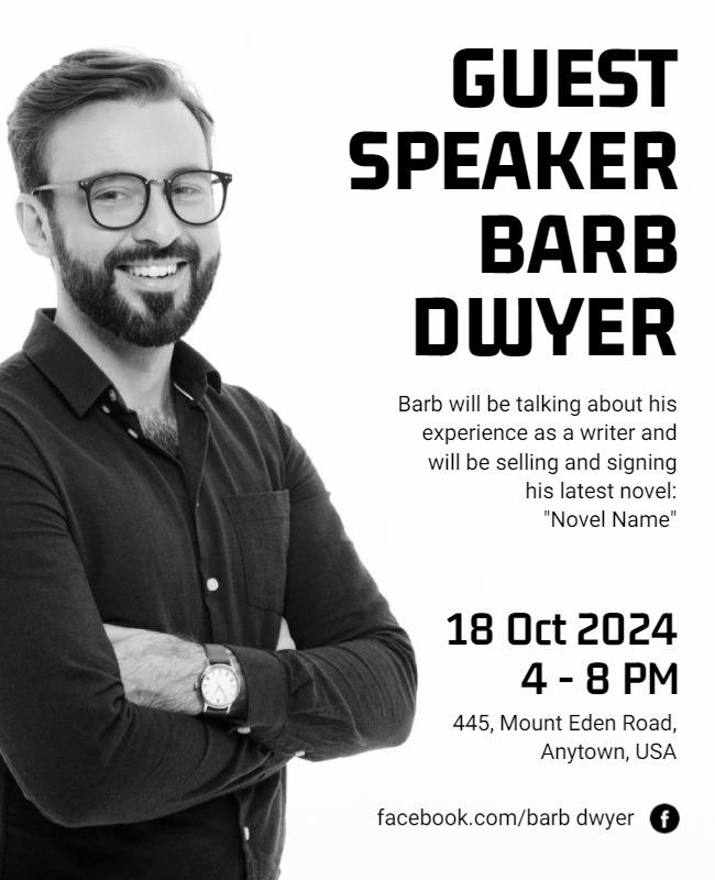 Black and White Author Book Signing Event Poster Template