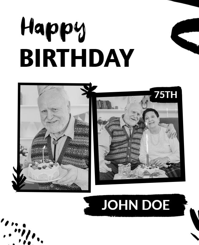 Black and White Brush Leaf Birthday Flyer Template