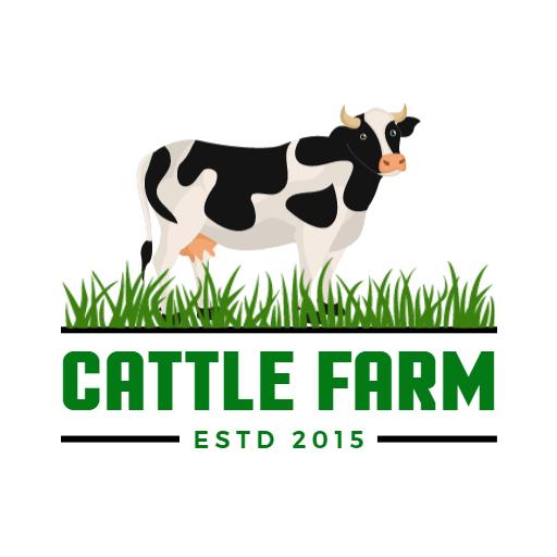 Black and White Cow in Green Grass for Cattle Farm Logo Template