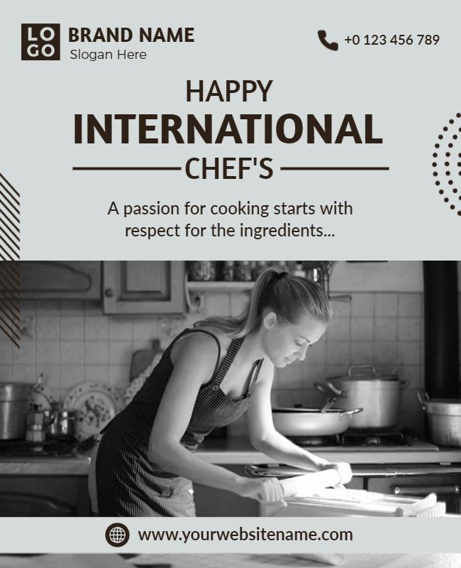 Black and White Culinary Chef's International Celebration Poster Template