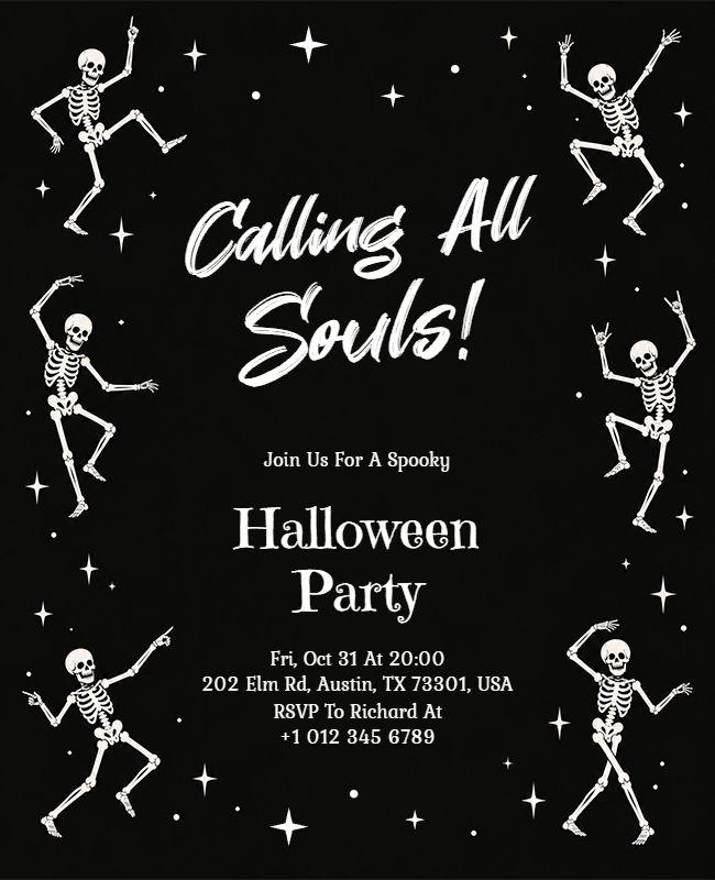 Black and White Halloween Party Invitation Flyer Template