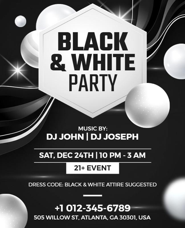 Black and White Party Invitation Flyer Template