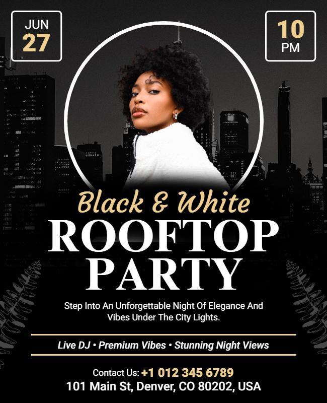 Black and White Rooftop Party Flyer Template