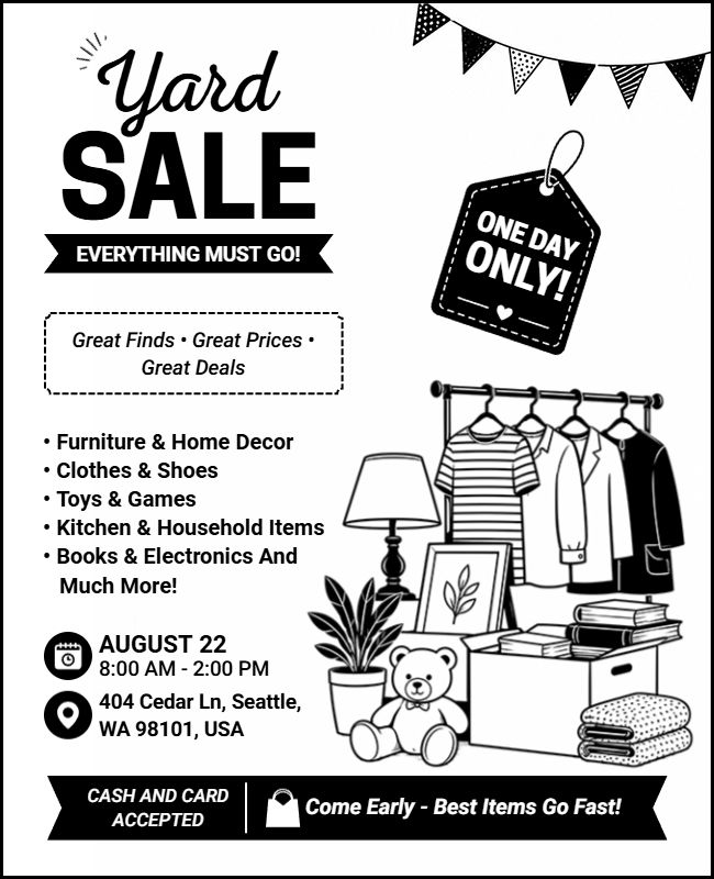 Black and White Yard Sale Event Flyer Template