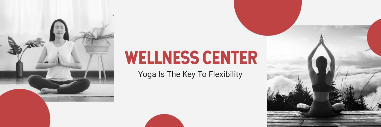 Black and White Yoga Focus Theme for Wellness Center Banner Template