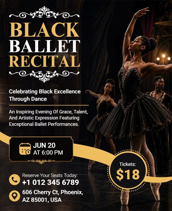 Black Ballet Recital Performance Flyer Template
